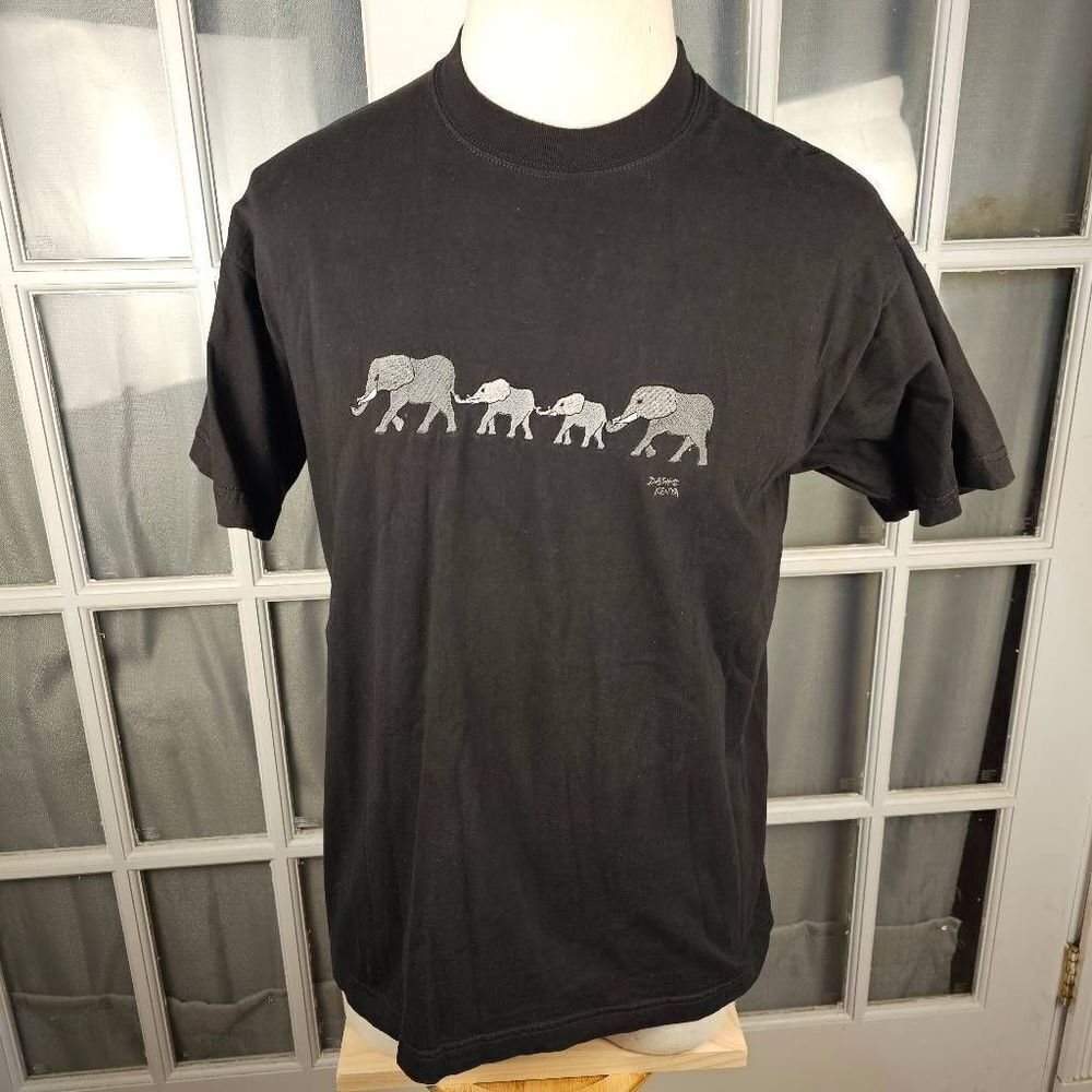 Dash Kenya Mens Black Embroidered Elephant Tshirt 110 Large